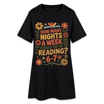 Reading motivation 6-7 nights retro flowers - Women’s T-Shirt Dress - black - Front