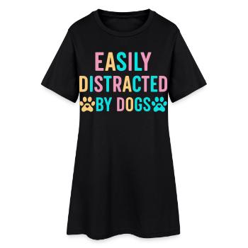 Leicht ablenkbar durch Hunde - Frauen T-Shirt-Kleid - Schwarz - Vorne