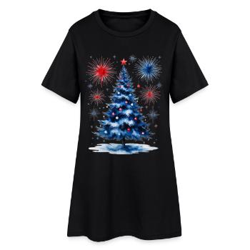 Feu d’artifice Arbre de Noël Motif - Robe T-shirt Femme - noir - Devant