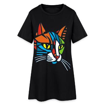 Chat Mosaïque tribal - Robe T-shirt Femme - noir - Devant