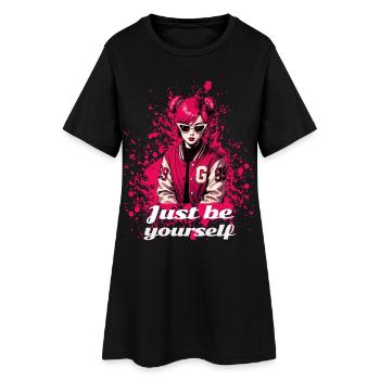Pink Schoolgirl – Just Be Yourself  - Frauen T-Shirt-Kleid - Schwarz - Vorne