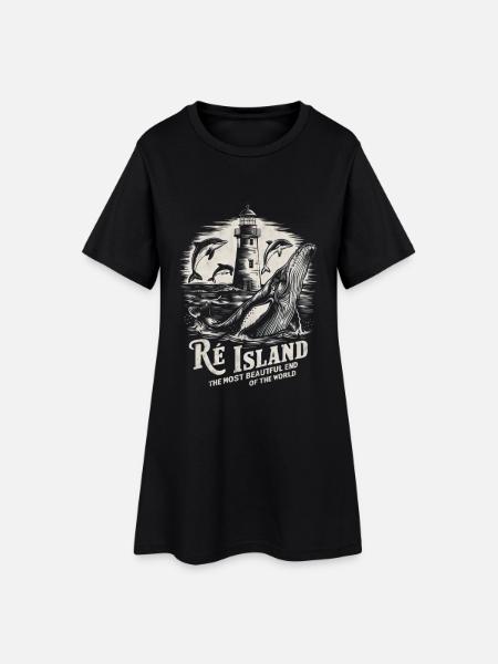 Ile de Ré Whale Lighthouse Cycling Salt Charente - Frauen T-Shirt-Kleid - Schwarz