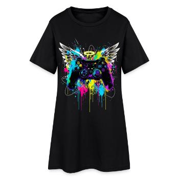 Gaming Controller Wings Street Art Paint Splash - Women’s T-Shirt Dress - black - Front
