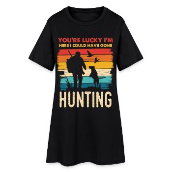 Chasse Humour Silhouette Au Coucher Du Soleil - Robe T-shirt Femme - noir - Devant