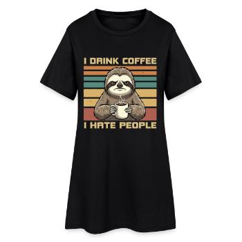 Grumpy Funny Sloth Drink Coffee and Hate People - Women’s T-Shirt Dress - black - Front