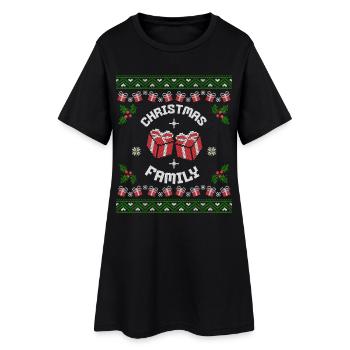 Christmas Family Pattern Knit Ugly Shirt - Women’s T-Shirt Dress - black - Front