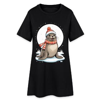Sceau d’hiver avec écharpe - Robe T-shirt Femme - noir - Devant