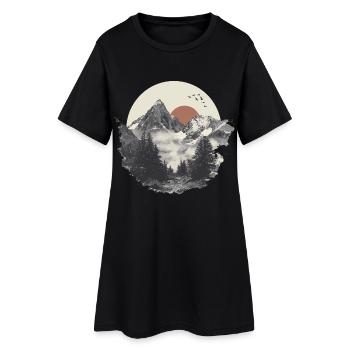 Mountain landscape with sun and birds – natural art - Women’s T-Shirt Dress - black - Front