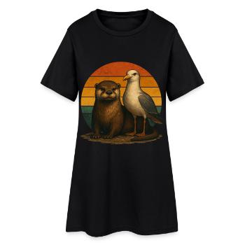 Otter, mouettes, amoureux rétro des animaux - Robe T-shirt Femme - noir - Devant