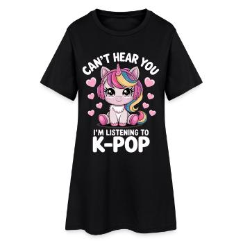 Kawaii Unicorn K-Pop Listener - Women’s T-Shirt Dress - black - Front