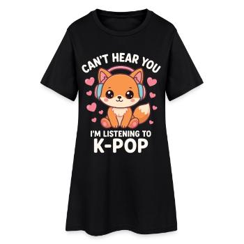 Kawaii Fox Loves K-Pop - Frauen T-Shirt-Kleid - Schwarz - Vorne