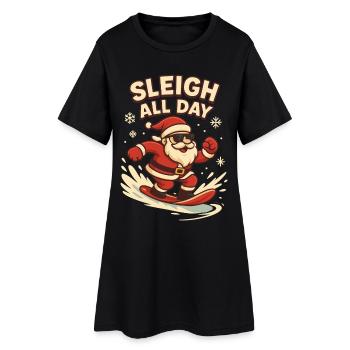 Schlitten-Alltags-Weihnachtsspaß - Frauen T-Shirt-Kleid - Schwarz - Vorne