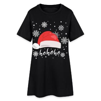 Weihnachtsmütze Ho ho ho Weihnachtsmann - Frauen T-Shirt-Kleid - Schwarz - Vorne