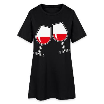 2 verres à vin rouge (vin rouge / vin / bulbeux / à 3°C) - Robe T-shirt Femme - noir - Devant