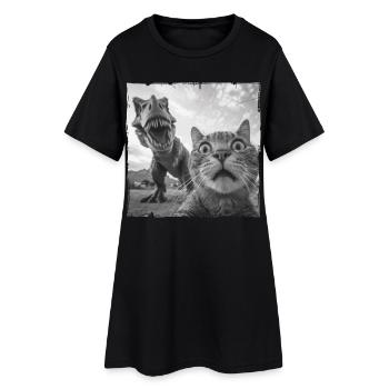 Selfie de chat avec motif chaos T Rex - Robe T-shirt Femme - noir - Devant