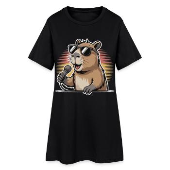 Sänger Capybara mit Sonnenbrille - Frauen T-Shirt-Kleid - Schwarz - Vorne
