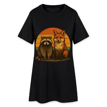 Raccoon Fox Retro Animaux Friends - Robe T-shirt Femme - noir - Devant
