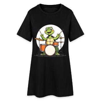 Turtle on the drum set - Women’s T-Shirt Dress - black - Front