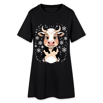 Vache d’hiver avec des flocons de neige - Robe T-shirt Femme - noir - Devant