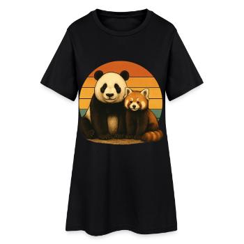Panda Red Panda Amoureux des animaux rétro - Robe T-shirt Femme - noir - Devant