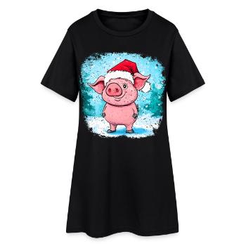 Schweinchen Weihnachten - Frauen T-Shirt-Kleid - Schwarz - Vorne