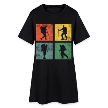 Wandern Wanderung Berge Retro - Frauen T-Shirt-Kleid - Schwarz - Vorne