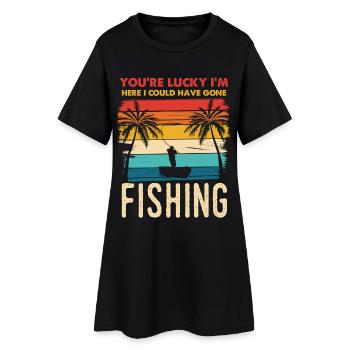 Fischerei Retro Sunset Silhouette - Frauen T-Shirt-Kleid - Schwarz - Vorne