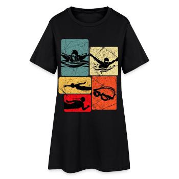 Vintage Schwimmer Silhouetten Muster - Frauen T-Shirt-Kleid - Schwarz - Vorne