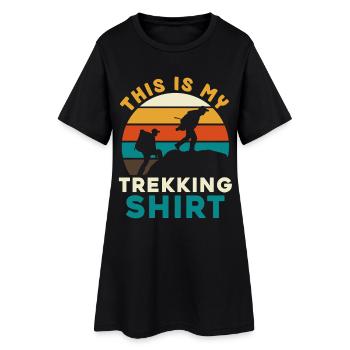 Chemise de trekking avec silhouettes de coucher de soleil - Robe T-shirt Femme - noir - Devant