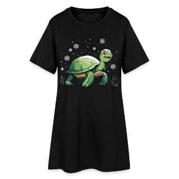 Green turtle with snowflakes - Women’s T-Shirt Dress - black - Front