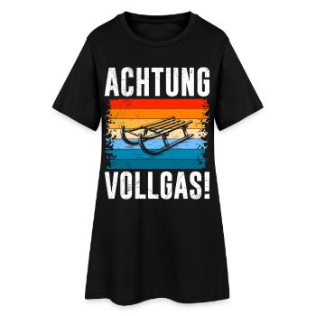 Schlitten ACHTUNG VOLLGAS! LUSTIG - Frauen T-Shirt-Kleid - Schwarz - Vorne