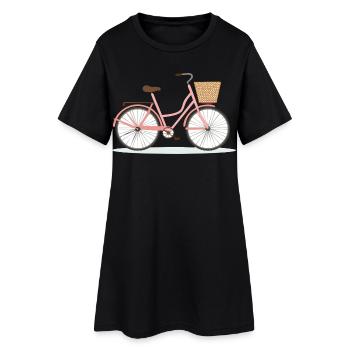 Pink Bicycle with Basket - Women’s T-Shirt Dress - black - Front