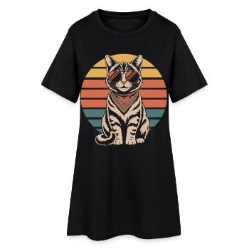 Cat Sunset with Glasses - Women’s T-Shirt Dress - black - Front