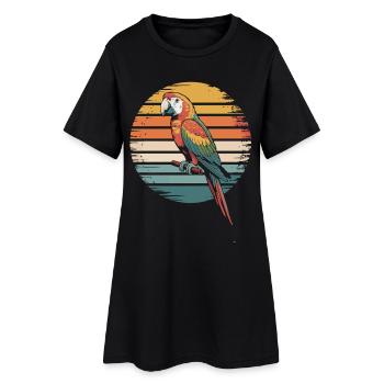 Colorful parrot in retro sunset - Women’s T-Shirt Dress - black - Front