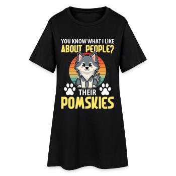 Pomsky Hundeliebhaber Leckerlis Geschirr Pomsky ausgestopft - Frauen T-Shirt-Kleid - Schwarz - Vorne