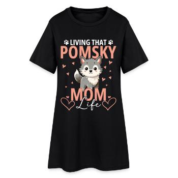 Pomsky-Besitzer Kuscheltier-Hundebett belohnt Pomsky - Frauen T-Shirt-Kleid - Schwarz - Vorne