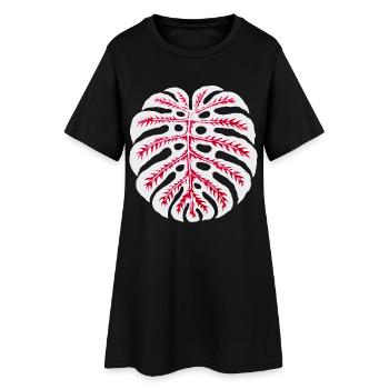 Monstera Leaf Red – Tropical Plant Motif - Women’s T-Shirt Dress - black - Front