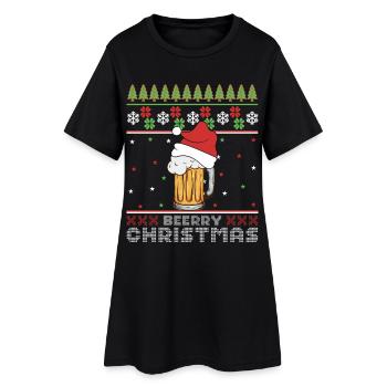 Merry Christmas Beer Ugly Sweater Gift - Women’s T-Shirt Dress - black - Front