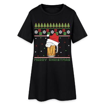 Joyeux Noël Pull Moche de Noël Bière Humour Drôle - Robe T-shirt Femme - noir - Devant