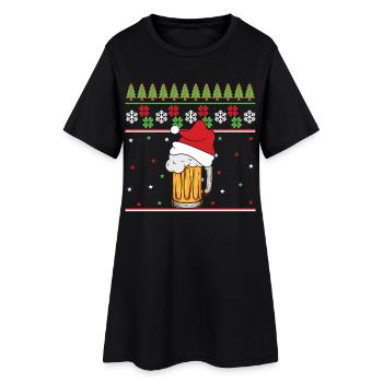Noël Cadeau Xmas Drôle Père Noël Bière Humour Fête - Robe T-shirt Femme - noir - Devant