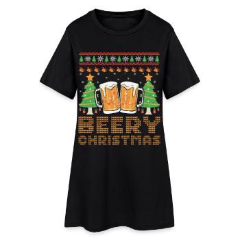 Beery Christmas Pull Moche Noël Bière Joyeux Noël - Robe T-shirt Femme - noir - Devant