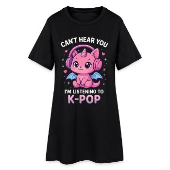 Kawaii Dragon Listening to K-Pop - Women’s T-Shirt Dress - black - Front