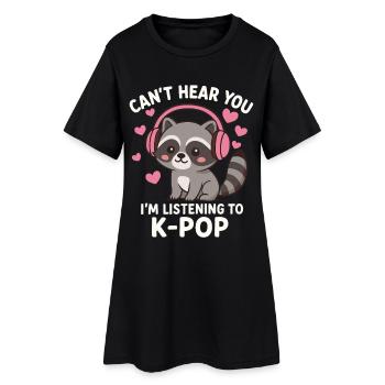 Un raton laveur de Kawaii écoute de la K-Pop - Robe T-shirt Femme - noir - Devant