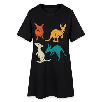 Känguru-Quartett in Farbenvielfalt - Frauen T-Shirt-Kleid - Schwarz - Vorne