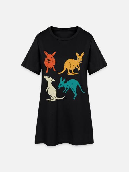 Känguru-Quartett in Farbenvielfalt - Frauen T-Shirt-Kleid - Schwarz