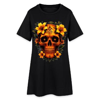 Crâne avec des fleurs - Robe T-shirt Femme - noir - Devant