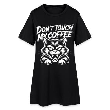 Ne touche pas à mon café – Chat qui siffle - Robe T-shirt Femme - noir - Devant