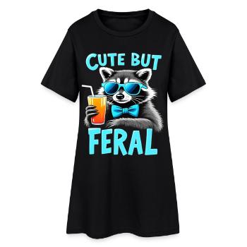 Süßer Waschbär, wild charmant - Frauen T-Shirt-Kleid - Schwarz - Vorne