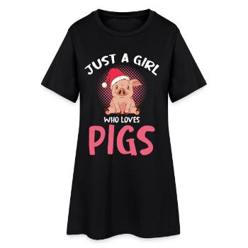 Juste une fille qui aime les cochons – Cochon de Noël - Robe T-shirt Femme - noir - Devant
