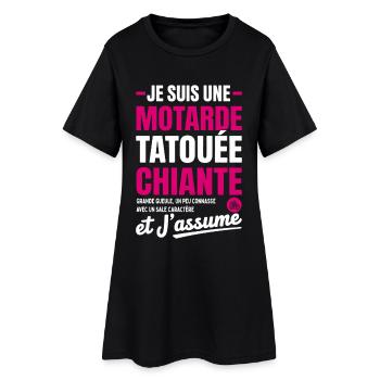 Motarde Tatouée Chiante Humour Moto pour Femme - Robe T-shirt Femme - noir - Devant